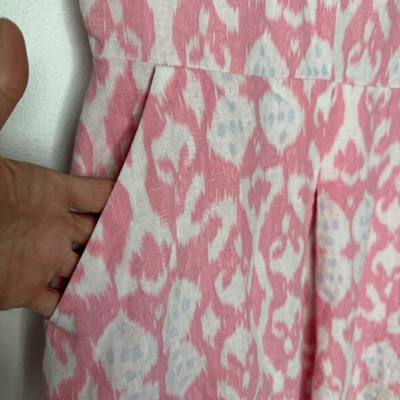 Gap Linen Mini Dress Fit and Flare Size 4 Pink Geometric V Neck - Picture 3 of 11